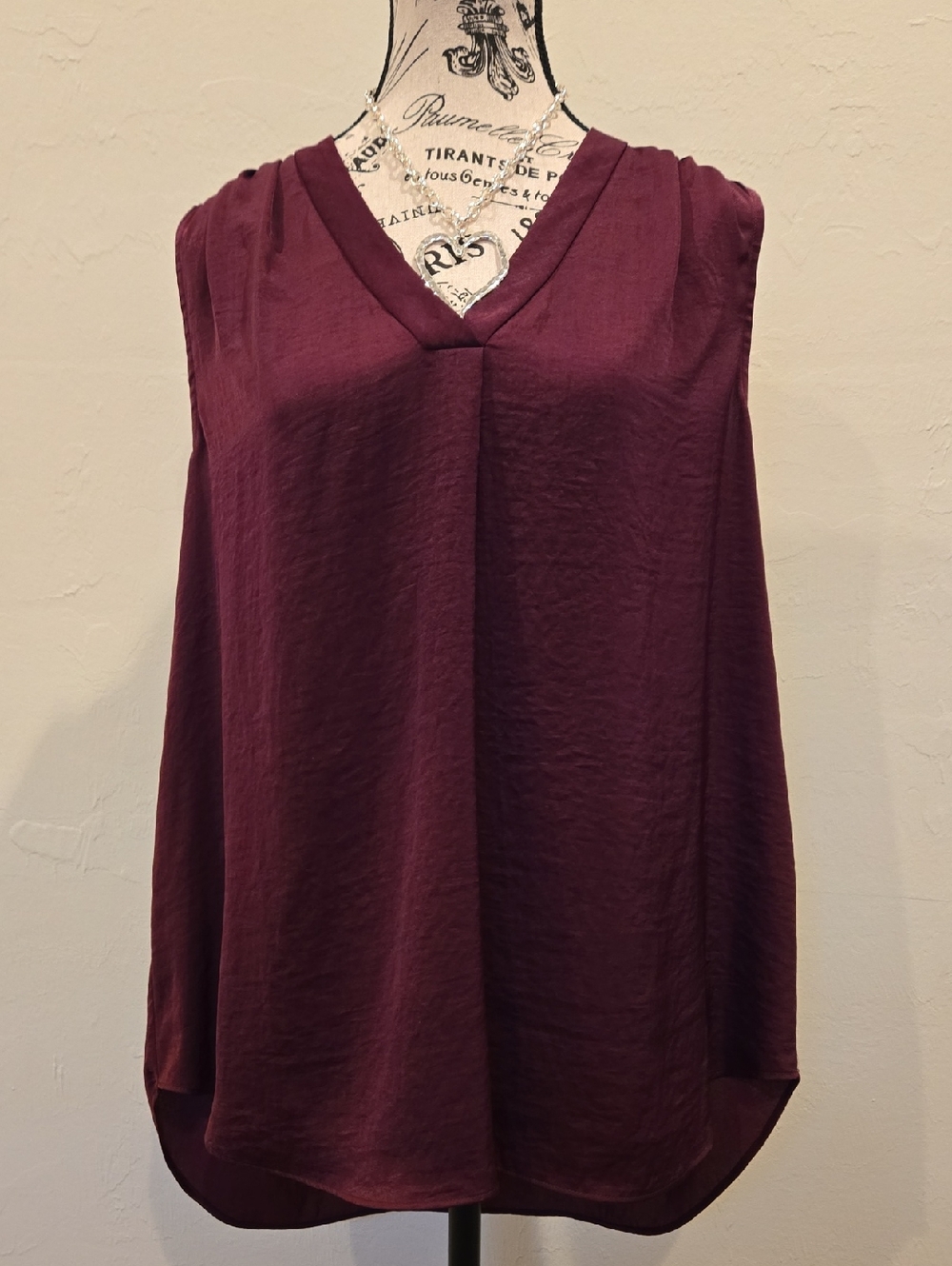 Alfani Burgundy Wine  V-Neck Hi Low Blouse Silky Feel Polyester